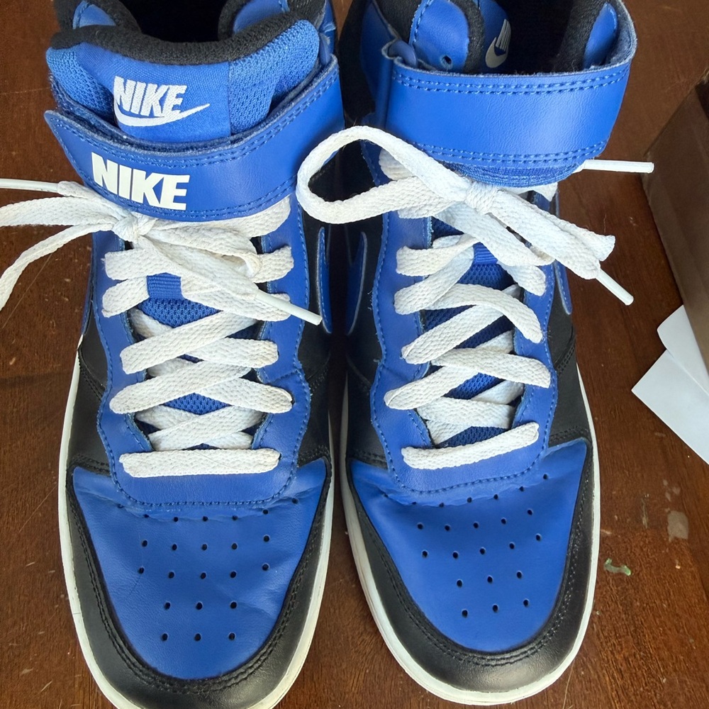 Nike Kids Blue and Black High-Top Sneakers with White Laces